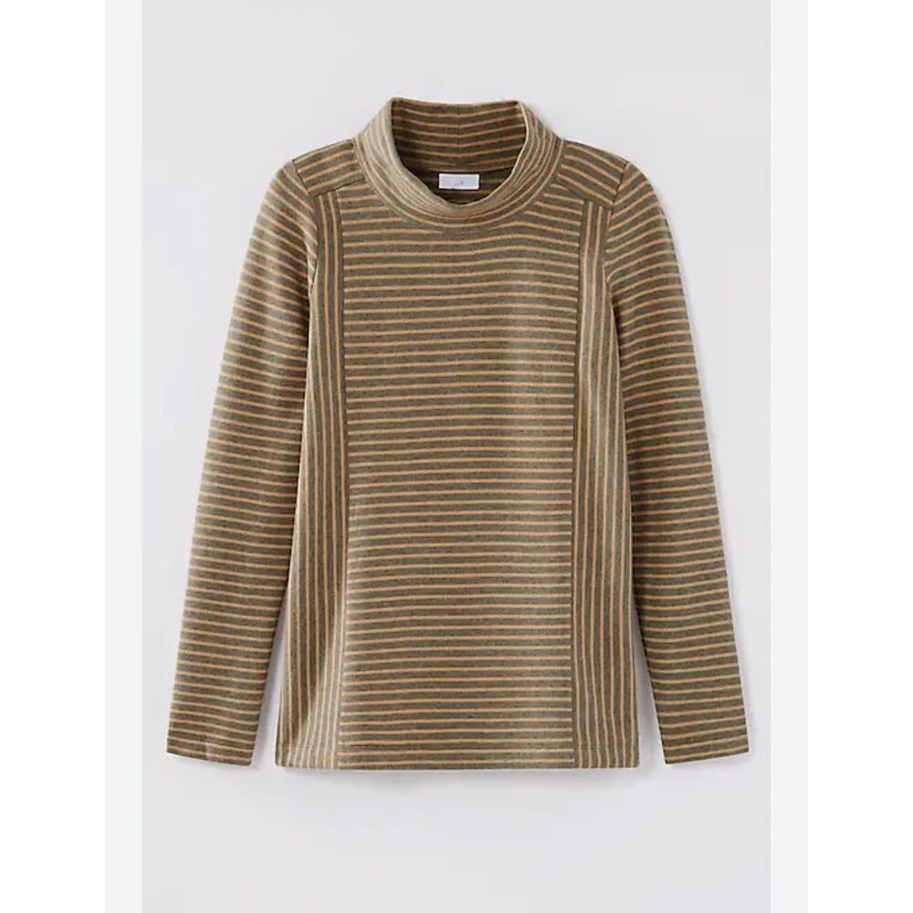 J.Jill Seamed Mock-Neck Top Gray Tan Striped Womens Medium Lagenlook Minimal